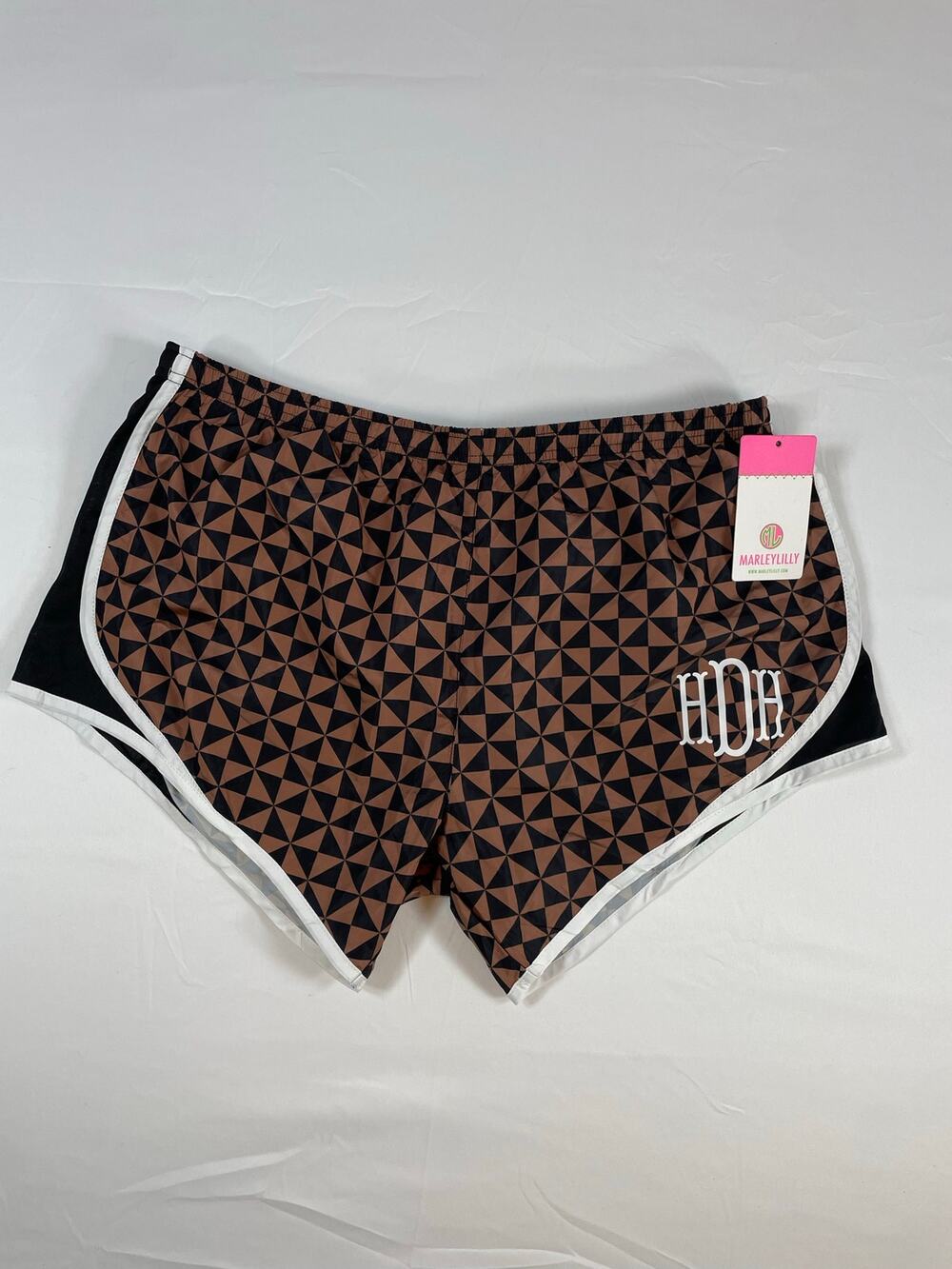 Marleylilly Athletic Running Shorts Monogram Heather Brown Black 2XL NWT
